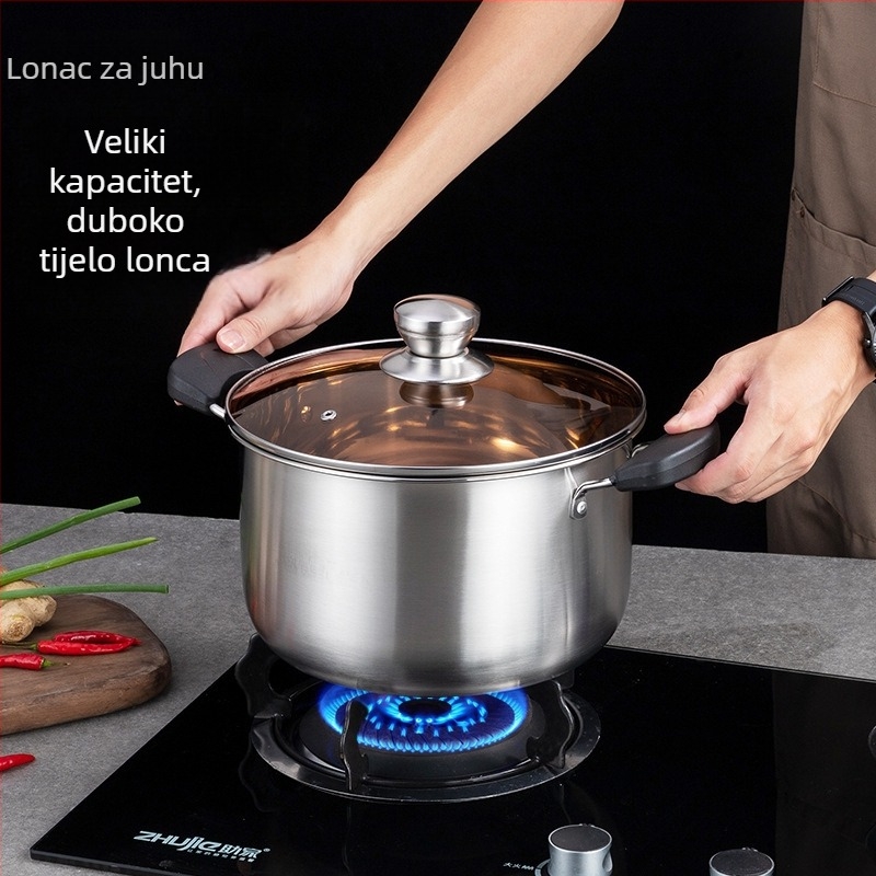 Trojedjelni set posuda od ne-magnetnog nehrđajućeg čelika za kuhinju, uključuje lonac za juhu i lonac za mlijeko