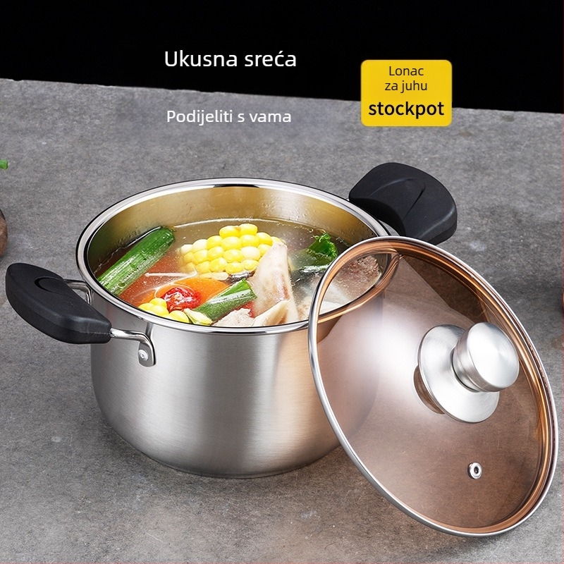 Trojedjelni set posuda od ne-magnetnog nehrđajućeg čelika za kuhinju, uključuje lonac za juhu i lonac za mlijeko