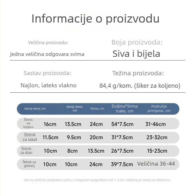 Set zaštitnih protektora: koljena, dlanovi, laktovi i gležnjevi – za košarku, biciklizam i čučnjeve; elastično pletivo