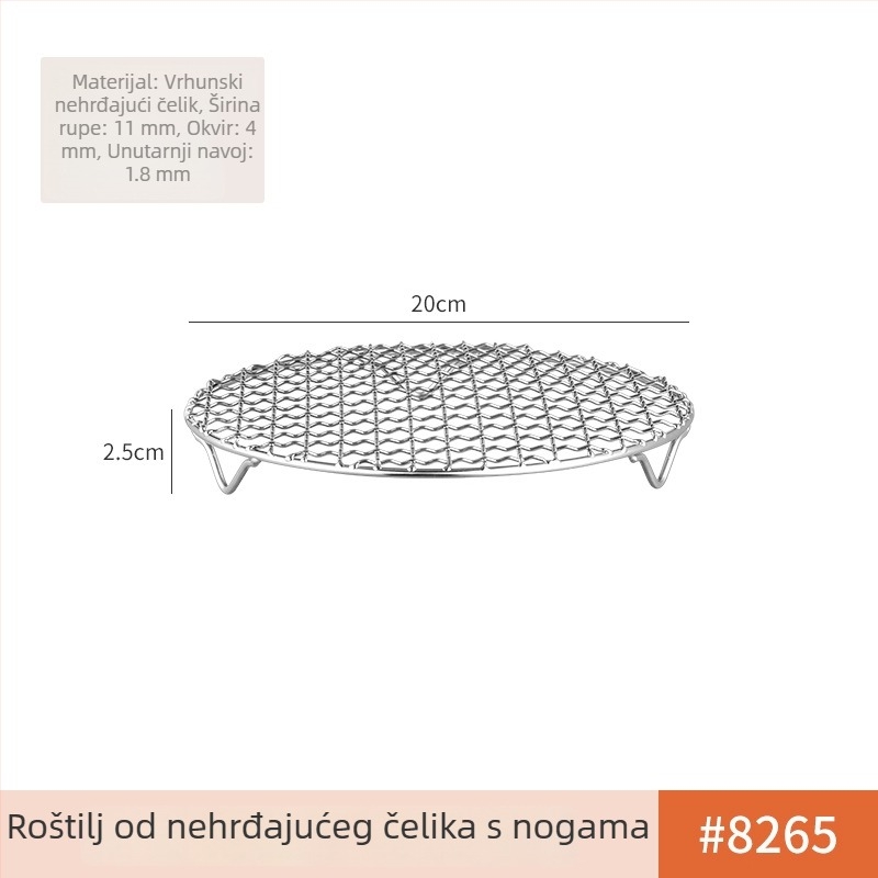 Okrugla mrežasta rešetka od nehrđajućeg čelika za štednjak, deblja, prijenosna
