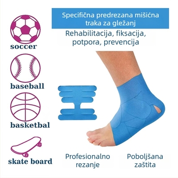 Zaštita gležnja s unaprijed izrezanom kineziološkom trakom za košarku, nogomet i skejtbord