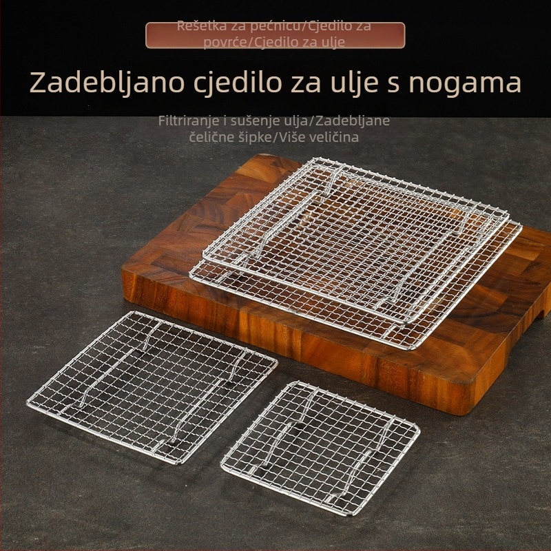 Nehrđajući čelična rešetka za roštilj, kvadratna, s odvodom vode i ulja, ojačana nogama, mala kvadratna mreža, za vanjski roštilj.