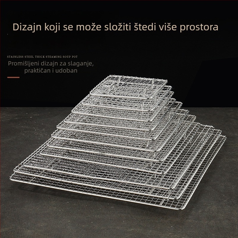 Nehrđajući čelična rešetka za roštilj, kvadratna, s odvodom vode i ulja, ojačana nogama, mala kvadratna mreža, za vanjski roštilj.
