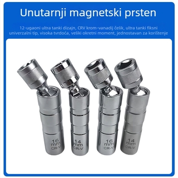 Univerzalni magnetski utor za svjećicu, 14 mm i 16 mm, 12-ugao, za motocikle i automobile, alat za demontažu svjećice