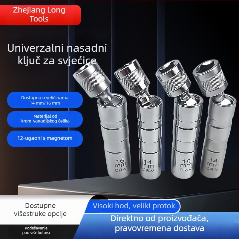 Univerzalni magnetski utor za svjećicu, 14 mm i 16 mm, 12-ugao, za motocikle i automobile, alat za demontažu svjećice