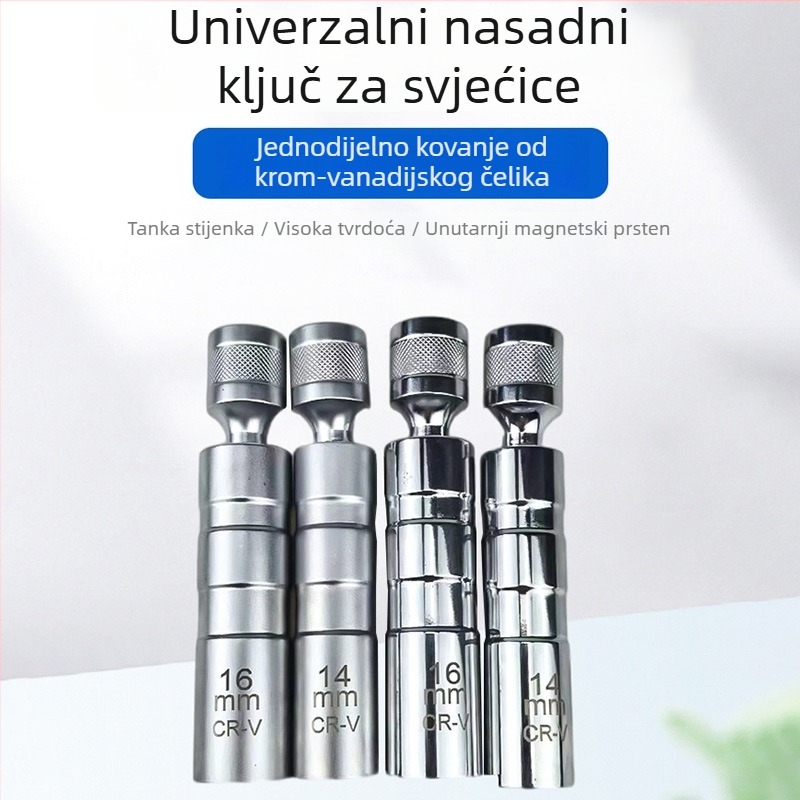 Univerzalni magnetski utor za svjećicu, 14 mm i 16 mm, 12-ugao, za motocikle i automobile, alat za demontažu svjećice