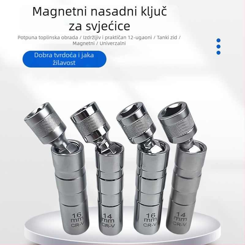 Univerzalni magnetski utor za svjećicu, 14 mm i 16 mm, 12-ugao, za motocikle i automobile, alat za demontažu svjećice