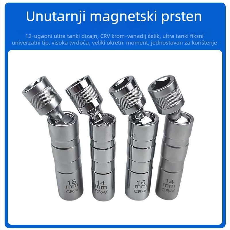 Univerzalni magnetski utor za svjećicu, 14 mm i 16 mm, 12-ugao, za motocikle i automobile, alat za demontažu svjećice