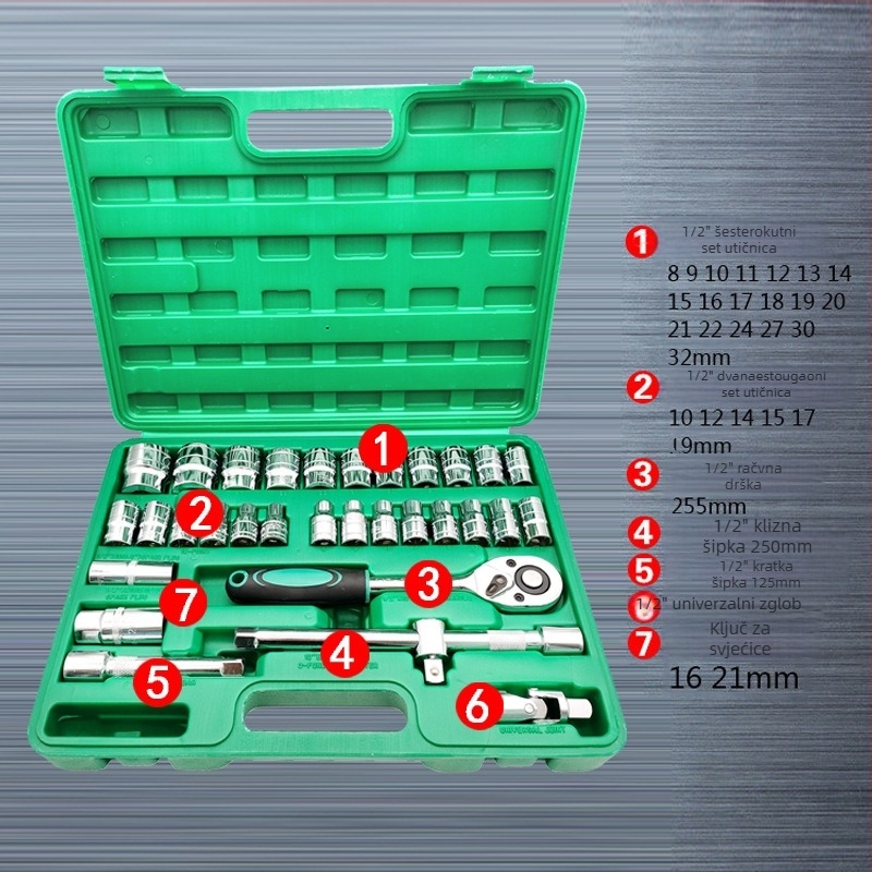 32-dijelni set utičnih ključeva s nastavcima, 8–32 mm, za auto popravak