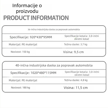 Automobilska creeper ploča za popravak, 36/40 inča, s univerzalnim kotačima