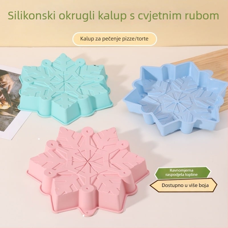 Silikonski kalup za tortu sa božićnom pahuljom, tepsija za pečenje, DIY kalup za domaći mousse, prilagodljiv