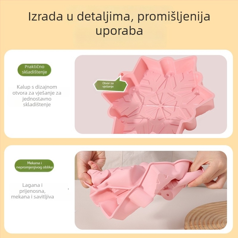 Silikonski kalup za tortu sa božićnom pahuljom, tepsija za pečenje, DIY kalup za domaći mousse, prilagodljiv