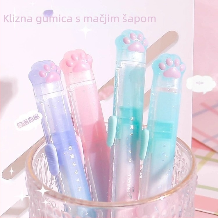 Gumica za brisanje u obliku mačje šape s gradijentnom bojom, push-pull mehanizam, dar djeci