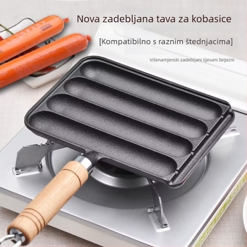Kovana roštilj tava za kobasice – četvrtasti oblik, 0,9 kg, bez premaza; za kobasice, rižine kolače, janjetina ražnjići i glutenska jela