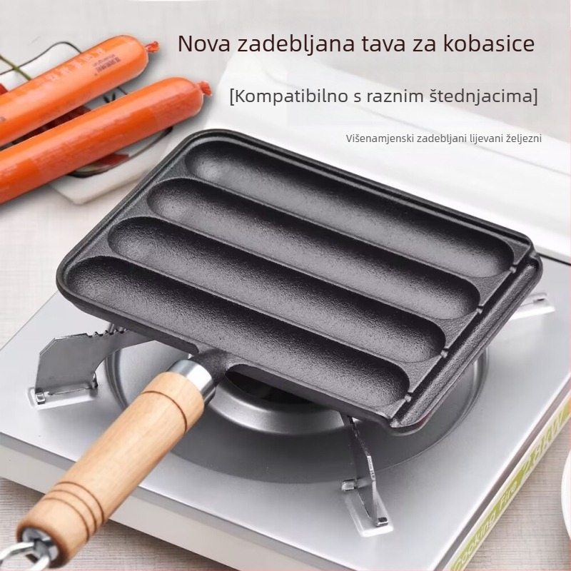 Kovana roštilj tava za kobasice – četvrtasti oblik, 0,9 kg, bez premaza; za kobasice, rižine kolače, janjetina ražnjići i glutenska jela