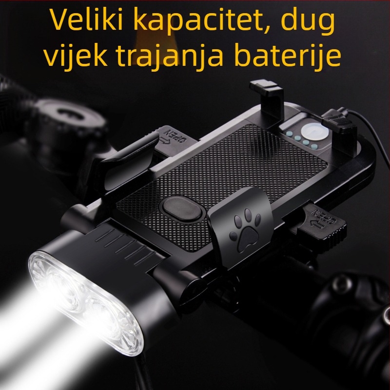 4-u-1 svjetlo za bicikl za noćnu vožnju: prednje svjetlo, power bank, zaključavanje telefona jednim gumbom