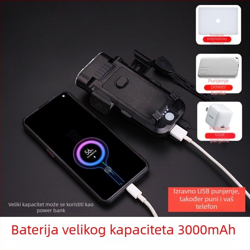 4-u-1 svjetlo za bicikl za noćnu vožnju: prednje svjetlo, power bank, zaključavanje telefona jednim gumbom