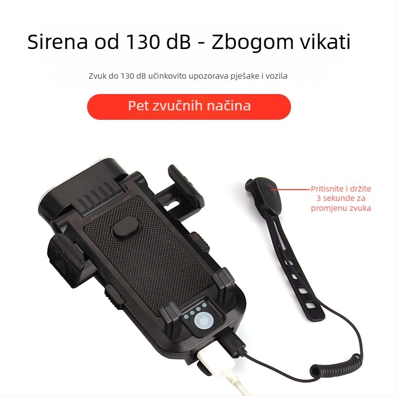 4-u-1 svjetlo za bicikl za noćnu vožnju: prednje svjetlo, power bank, zaključavanje telefona jednim gumbom