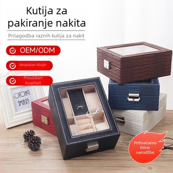 Kutija za satove s 4 odjelka, PU koža s uzorkom guštera, europski stil kutije za nakit, drvena kutija za pohranu nakita, dimenzije 25,7×21×7,5 cm, boje: bijela, bordo, plava, crna, smeđa