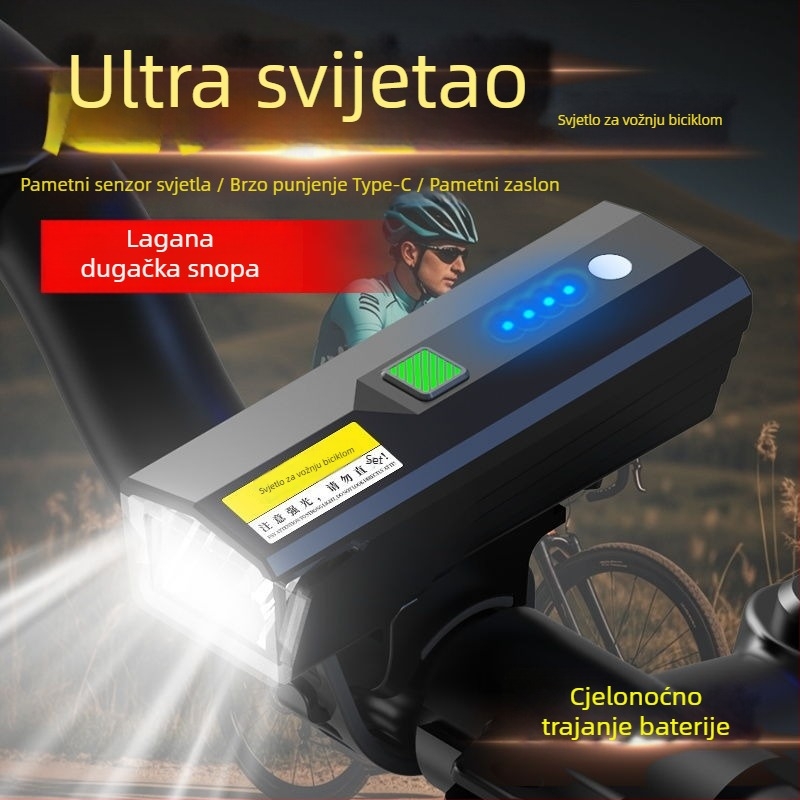 Senzorska prednja svjetiljka za noćnu vožnju biciklom, punjiva, MTB, visoke svjetline