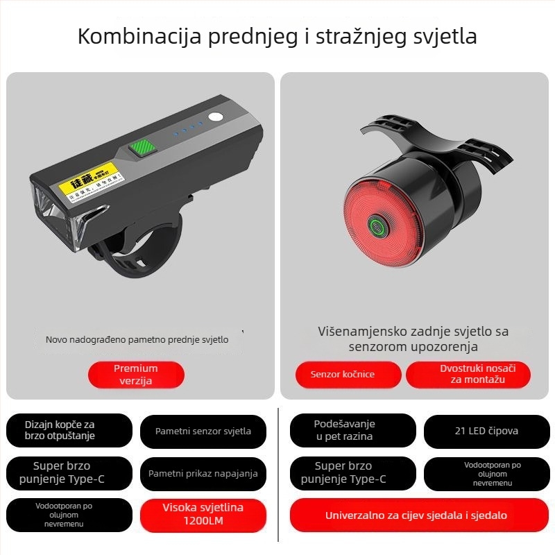Senzorska prednja svjetiljka za noćnu vožnju biciklom, punjiva, MTB, visoke svjetline