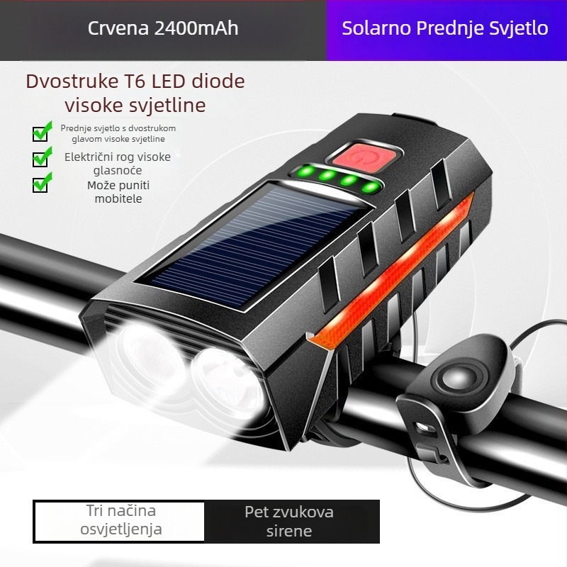 Solarna svjetiljka za planinski bicikl s glasnim zvonom za noćnu vožnju