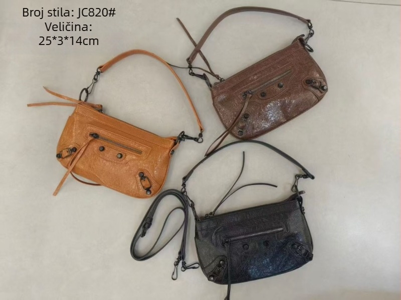 Unisex moto torba za rame, velika kapaciteta, ukras s rivetima, koža od krave