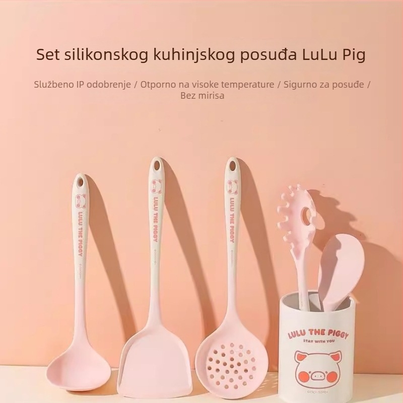 Set silikonskih spatula i žlica Kawashimaya x Lulu Pig, otporan na visoke temperature, prehrambena kvaliteta