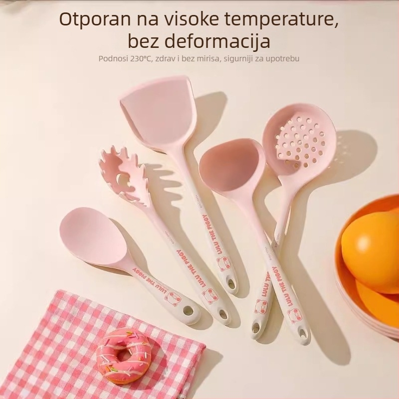 Set silikonskih spatula i žlica Kawashimaya x Lulu Pig, otporan na visoke temperature, prehrambena kvaliteta