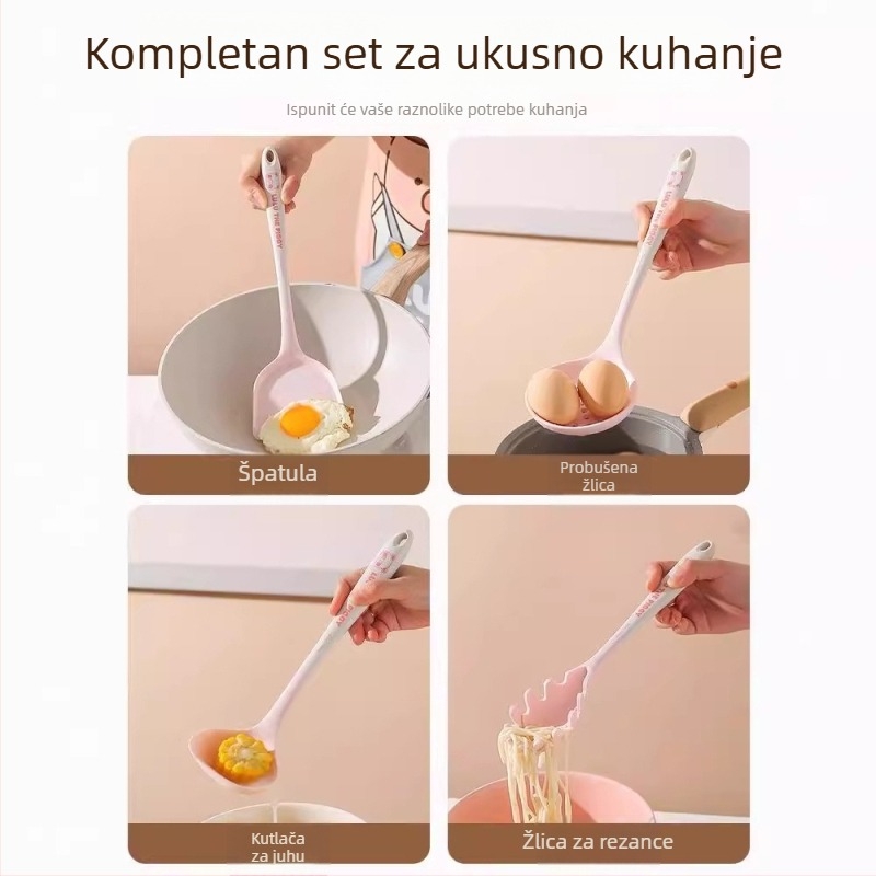 Set silikonskih spatula i žlica Kawashimaya x Lulu Pig, otporan na visoke temperature, prehrambena kvaliteta