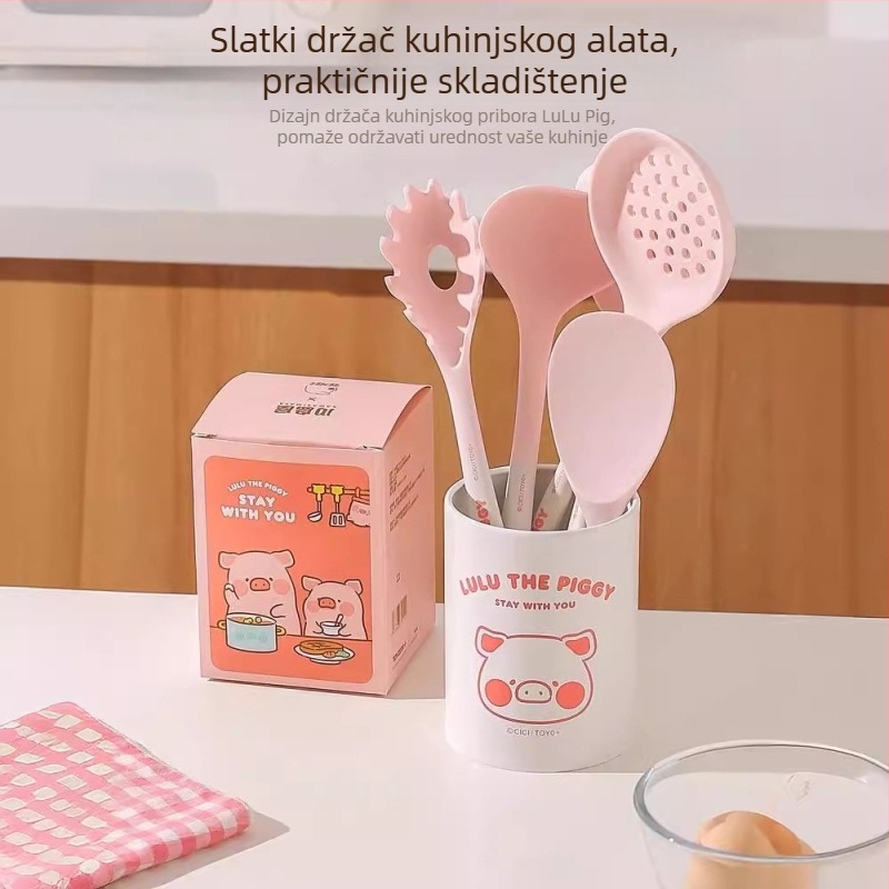 Set silikonskih spatula i žlica Kawashimaya x Lulu Pig, otporan na visoke temperature, prehrambena kvaliteta
