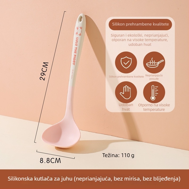 Set silikonskih spatula i žlica Kawashimaya x Lulu Pig, otporan na visoke temperature, prehrambena kvaliteta