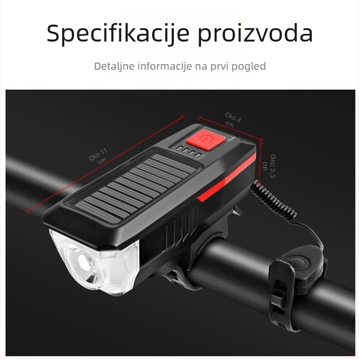 Solarnim prednjim svjetlom za bicikl sa 120 dB sirenom, za planinski bicikl