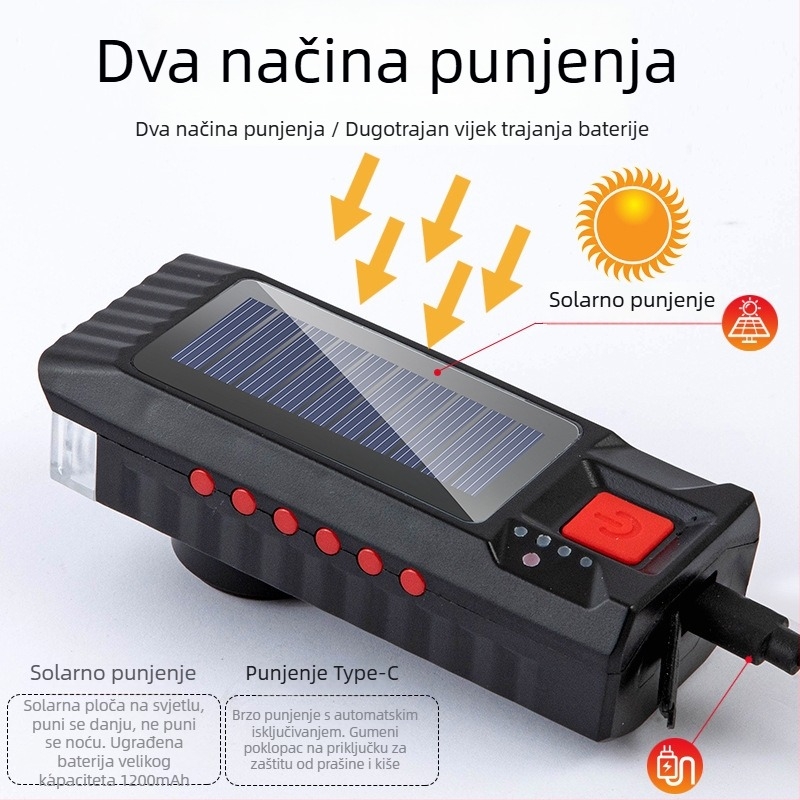 Dingtian prednja svjetiljka za bicikl – solarno napajanje, noćno osvjetljenje za planinske i cestovne bicikle