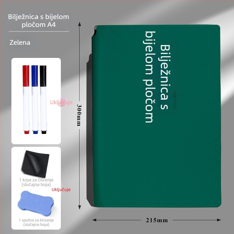 Bilježnica s bijelom pločom, format A5/A4, prijenosna, stolna ploča za bilješke, izbrisiva, sklopiva