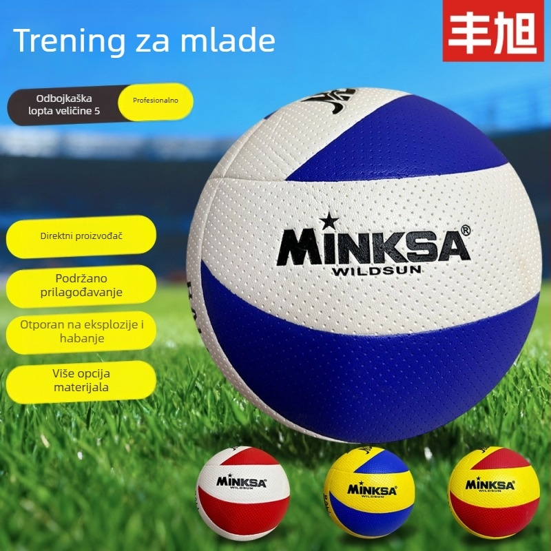 Volejbola lopta broj 5 za unutarnje treninge, PVC koža, šivana strojem, promjer 215 mm, izdržljiva