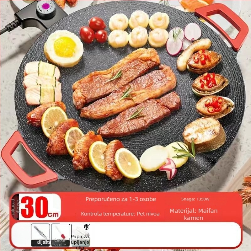 Višestruki električni roštilj tiganj za kućnu upotrebu, Maifan kamen, korejski stil BBQ, električni roštilj, lonac za vruću juhu i pečenje steakova