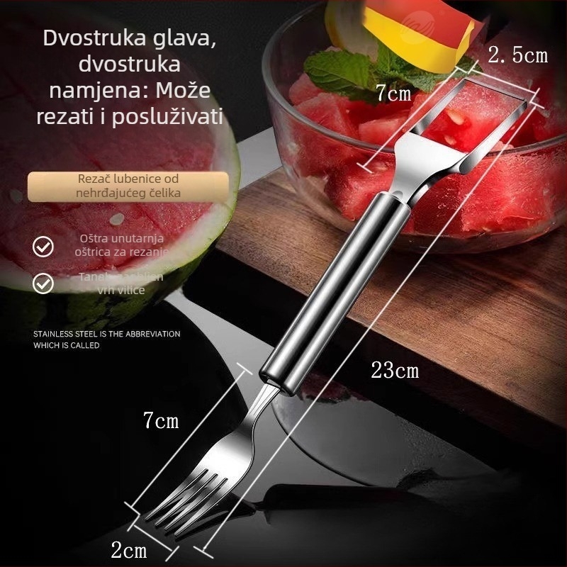 Rezač dinje od nehrđajućeg čelika – Višenamjenski dvostruki nastavak za rezanje na kocke i klinove, 2-u-1