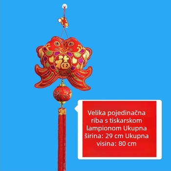Kineski čvor lampionska dekoracija, baršunasto zlatno otisak pet blagoslova, privjesci s ribicama, lotos i znak sreće