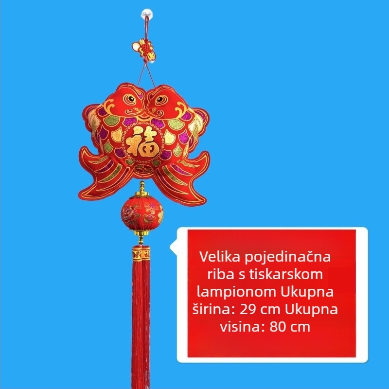 Kineski čvor lampionska dekoracija, baršunasto zlatno otisak pet blagoslova, privjesci s ribicama, lotos i znak sreće