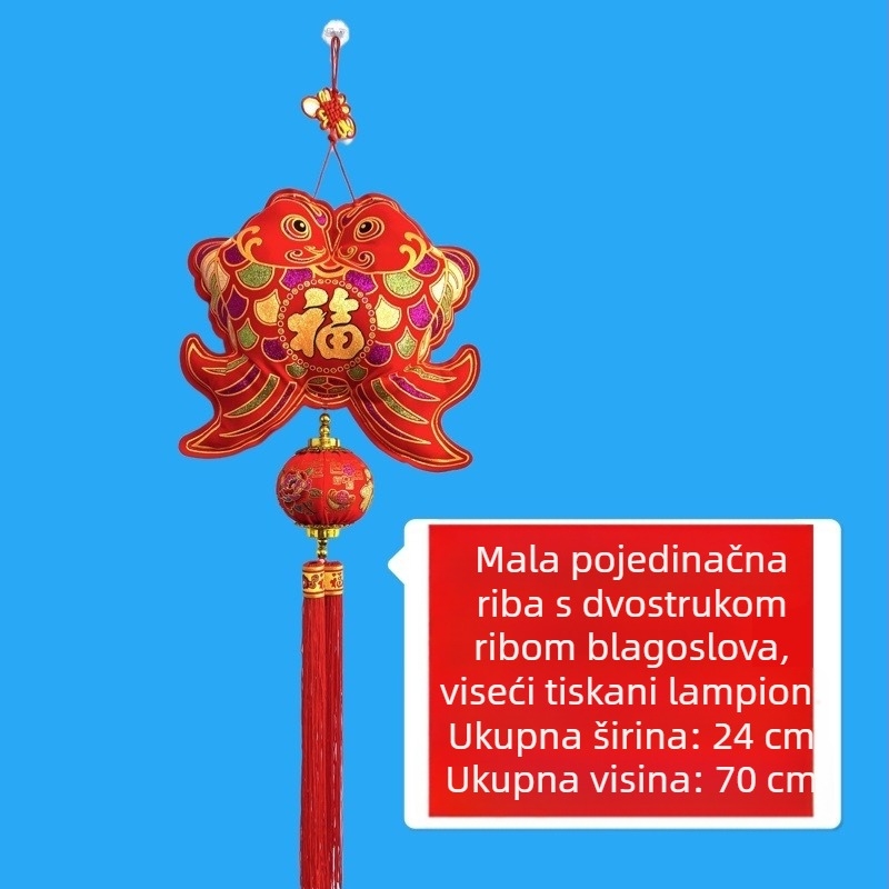 Kineski čvor lampionska dekoracija, baršunasto zlatno otisak pet blagoslova, privjesci s ribicama, lotos i znak sreće