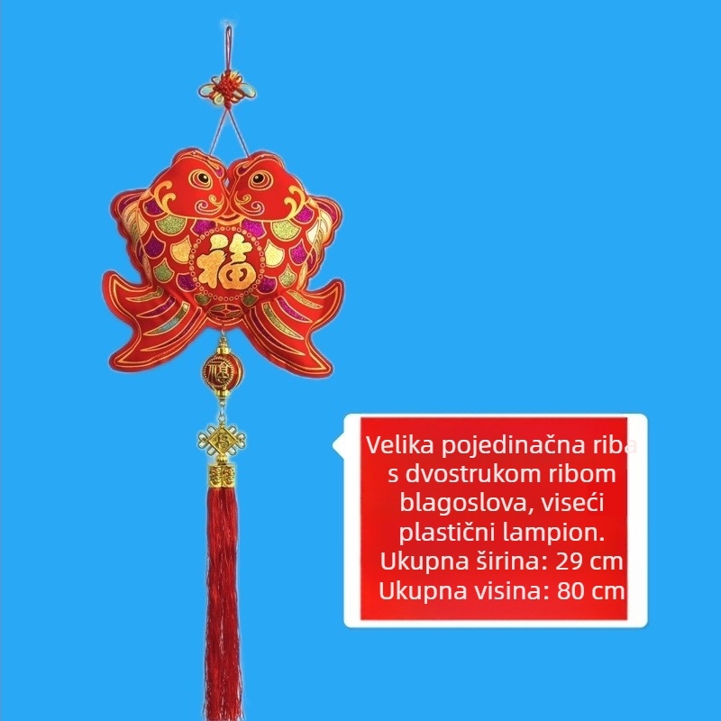 Kineski čvor lampionska dekoracija, baršunasto zlatno otisak pet blagoslova, privjesci s ribicama, lotos i znak sreće