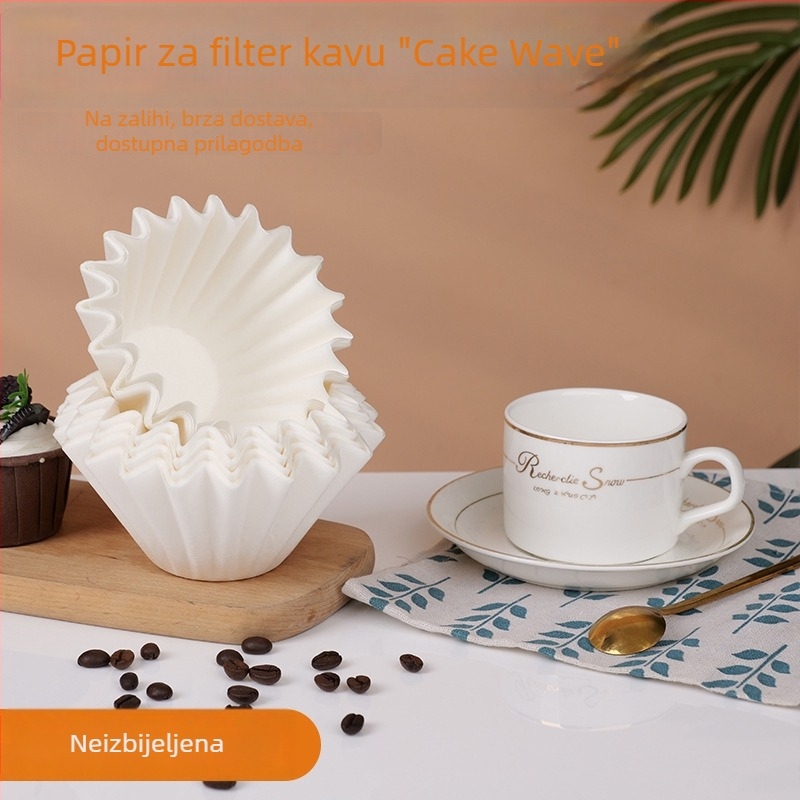 Kavni filter papir u obliku torte s valovitim oblikom za moka pot, lonac-izgled filtera, veličina 155–185, za ručno propuštanje kave