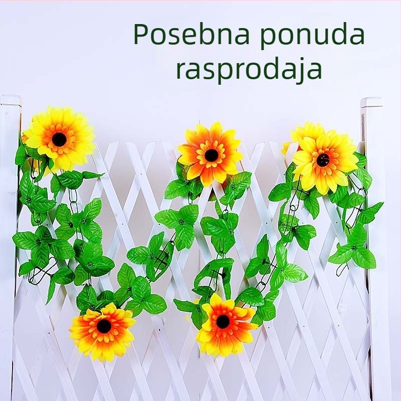 2,4 m svilenkasta loza suncokreta, dekor za balkon i vrt, umjetni cvijet, visina 200 cm+