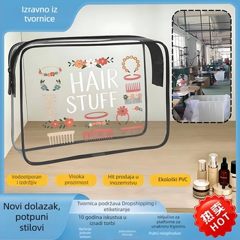Prozirna PVC torbica za šminku, jasan proziran dizajn, prostrana torbica za toaletne potrepštine sa zatvaračem