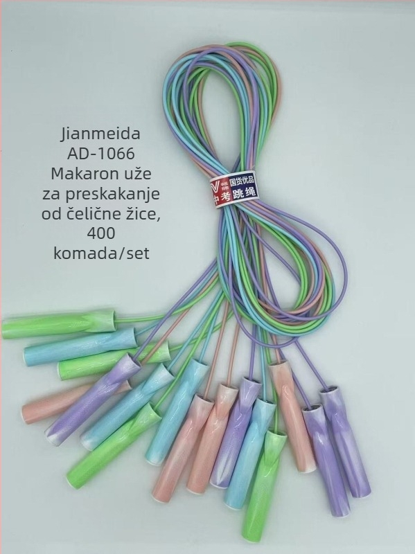 Preskakalica s dugom držalom, pamukom obojeno užad, podesiva, za djecu i učenike, fitness oprema