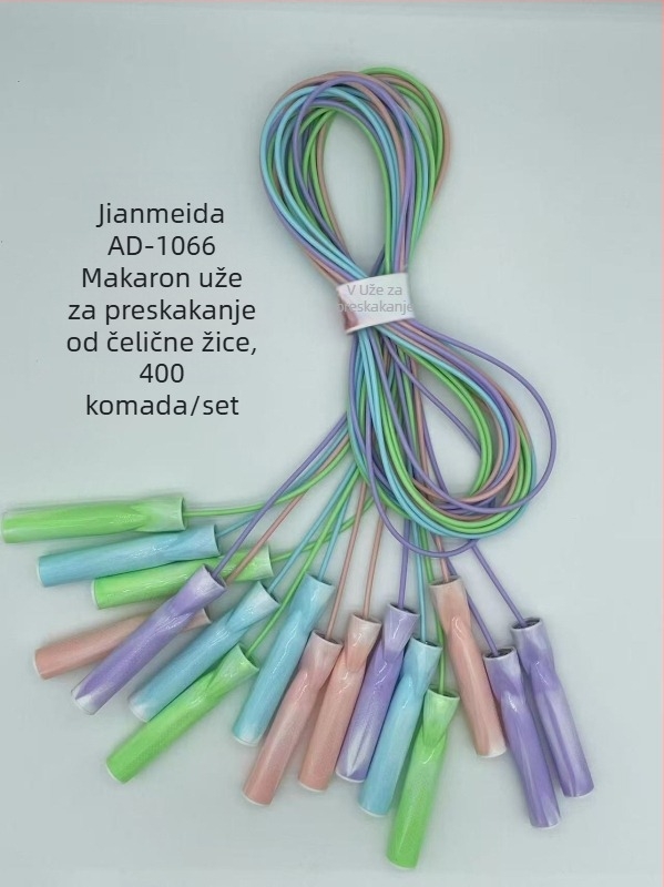 Preskakalica s dugom držalom, pamukom obojeno užad, podesiva, za djecu i učenike, fitness oprema