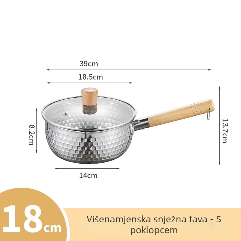 Nerđavi čelični Yukihira lonac, mali, bez premazivanja, s poklopcem, za jednu porciju, za tjesteninu, juhu i dječju hranu