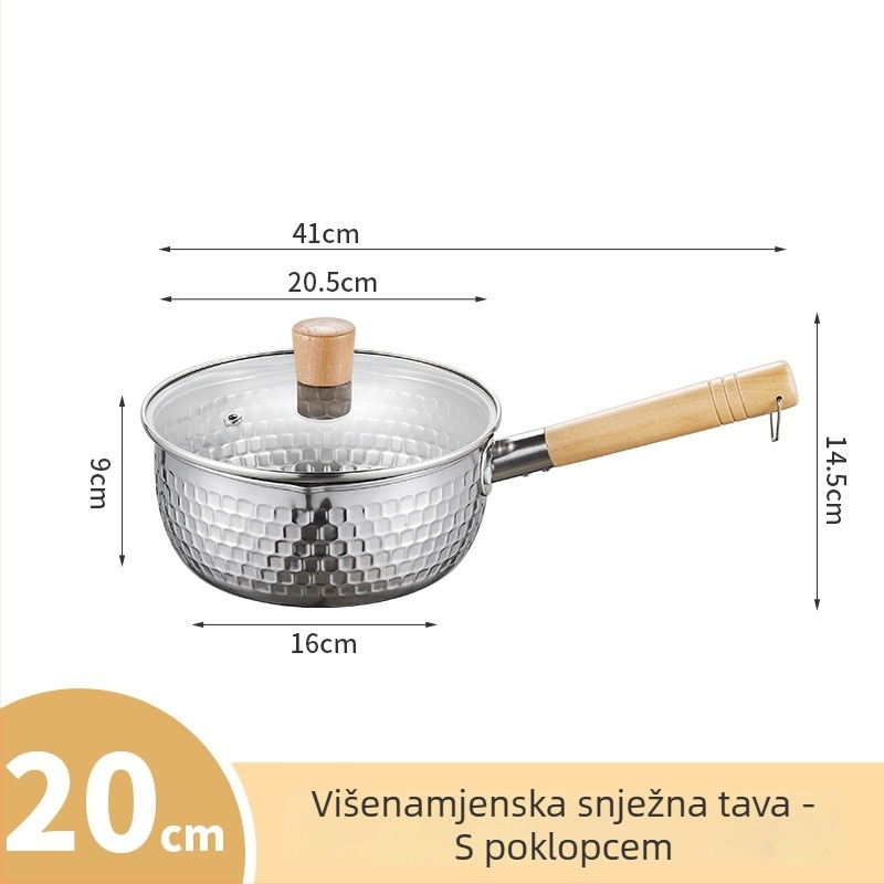 Nerđavi čelični Yukihira lonac, mali, bez premazivanja, s poklopcem, za jednu porciju, za tjesteninu, juhu i dječju hranu