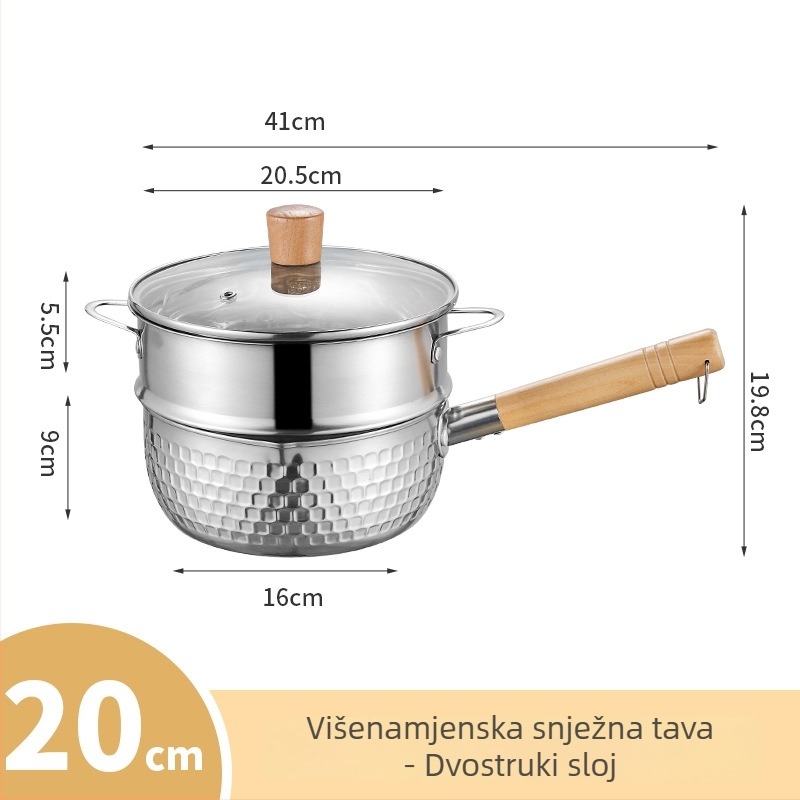 Nerđavi čelični Yukihira lonac, mali, bez premazivanja, s poklopcem, za jednu porciju, za tjesteninu, juhu i dječju hranu